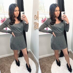 BKE Boutique edgy metallic silver chain knit long sleeve dress size Medium